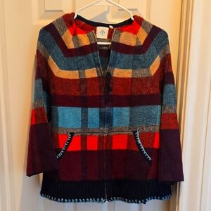 Anthropologie Colorful Plaid Knit Cardigan